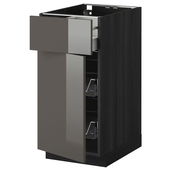 Напольный шкаф с проволочной корзиной, ящиком, дверью МЕТОД / МАКСИМЕРА, черный, Рингульт серый - схема-чертеж с размерами