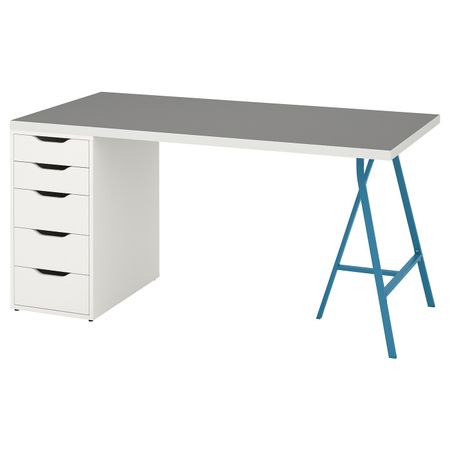 Стол, светло-серый белый, синий 150x75 см IKEA LINNMON ЛИННМОН / ALEX АЛЕКС 193.903.15
