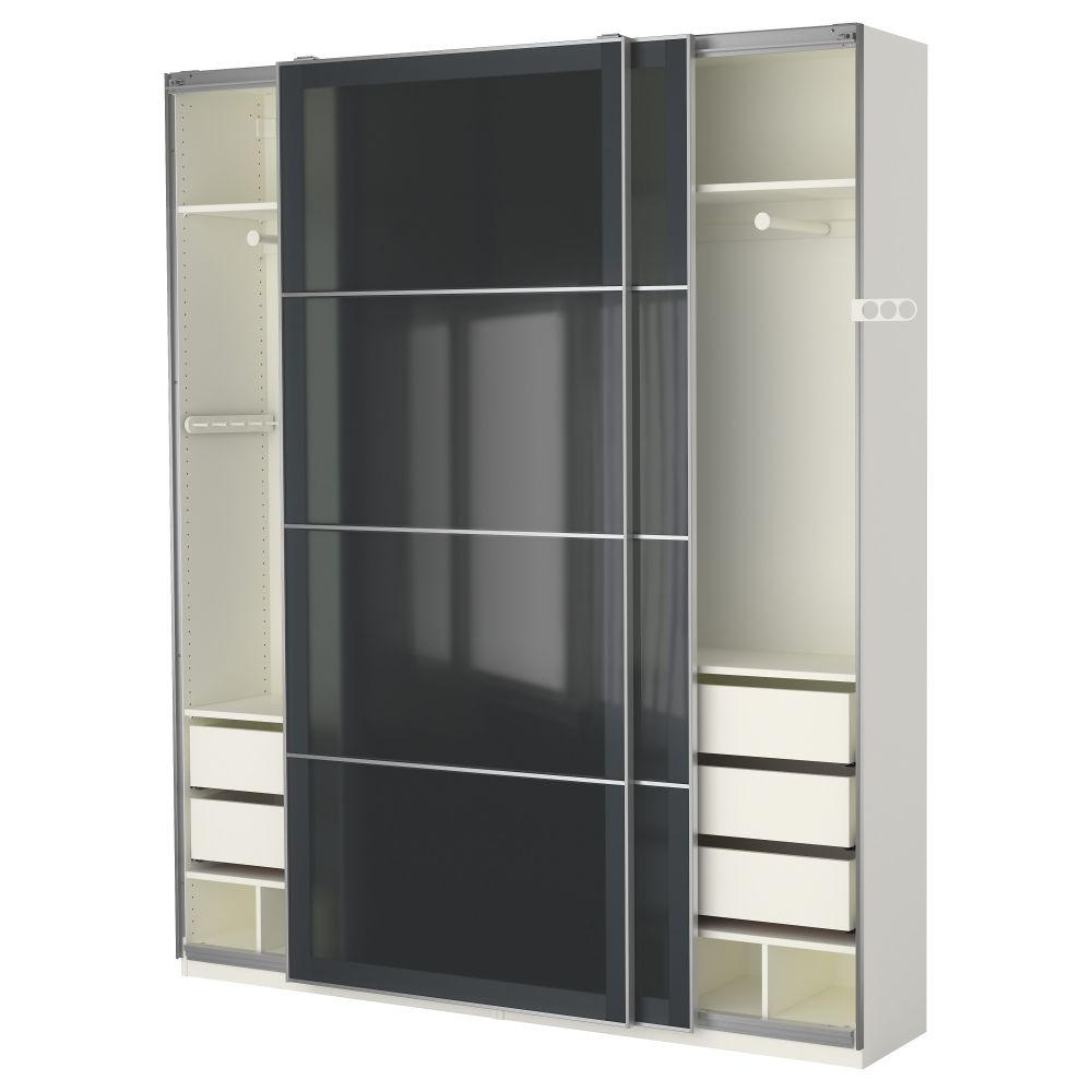 Гардероб ПАКС, белый, Уггдаль серое стекло (200x44x236 см) - фото 1