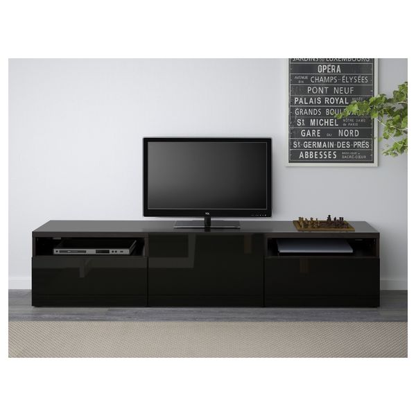 Тумба под ТВ БЕСТО, черно-коричневый, Сельсвикен глянцевый/черный (180x40x38 см) - фото 2