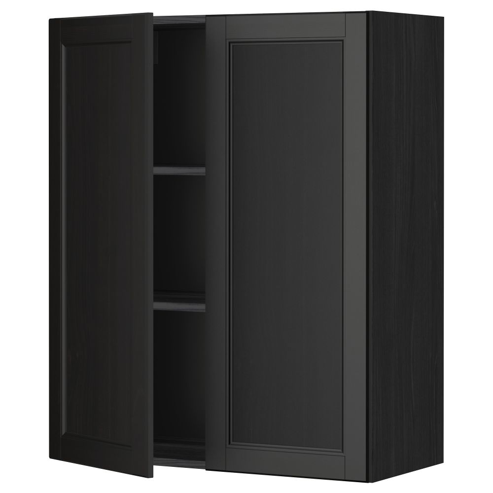 Навесной шкаф с полками, 2 дверцы МЕТОД, черный, Лаксарби черно-коричневый - схема-чертеж с размерами
