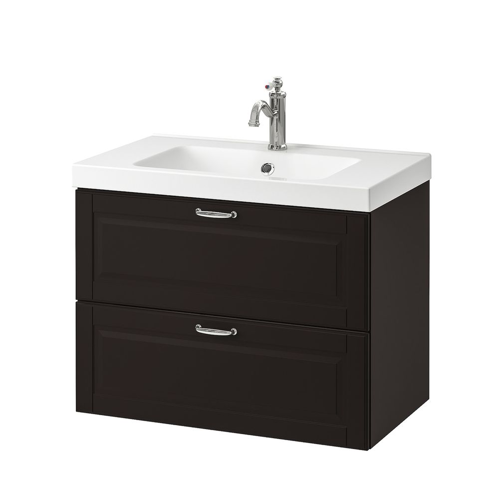 Шкаф для раковины с 2 ящ, Кашён темно-серый, ХАМНШЕР смеситель 83x49x64 см IKEA ГОДМОРГОН / ОДЕНСВИК 393.238.05 - фото 1