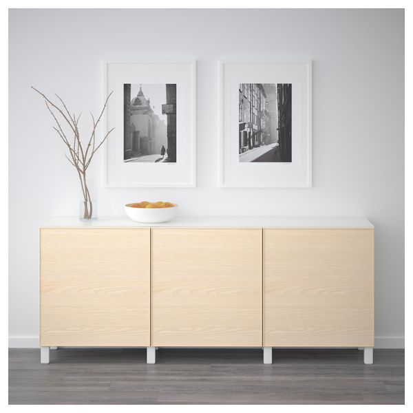 Комбинация для хранения с дверцами БЕСТО, белый, Инвикен ясеневый шпон (180x40x74 см) - схема-чертеж с размерами