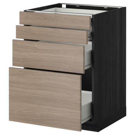 Напольный шкаф 4 фронтальных панели, 4 ящика МЕТОД / ФОРВАРА, черный, Брокхульт светло-серый