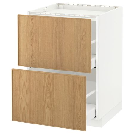 Напольный шкаф, 2 фронтальных панели/2ящика, белый/Экестад дуб 60x60 см IKEA METOD МЕТОД / MAXIMERA МАКСИМЕРА 892.348.97
