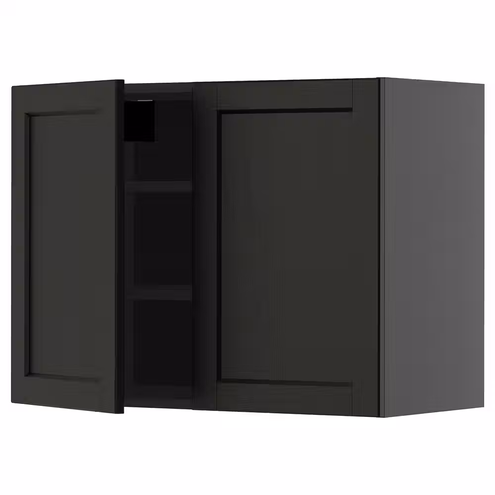 METOD Навесной шкаф с полками/2дверцы - черно-серый/Lerhyttan черная морилка 80x60 см - фото 1