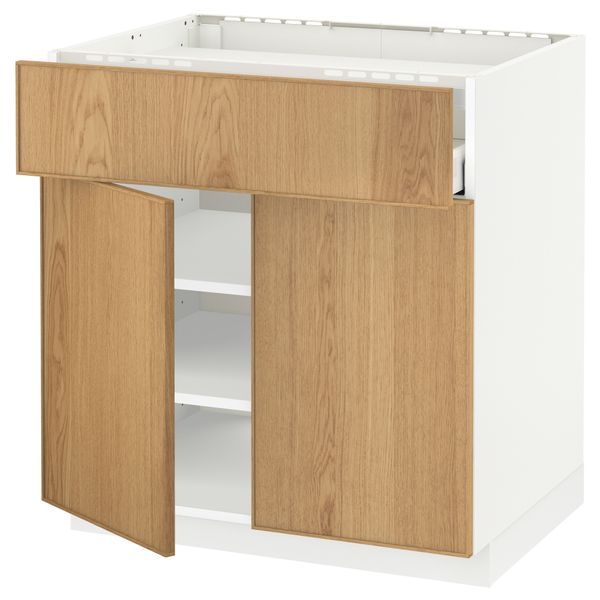 Напольный шкаф для варочной панели, ящик, полка, 2 дверцы МЕТОД / МАКСИМЕРА, белый, Экестад дуб - схема-чертеж с размерами