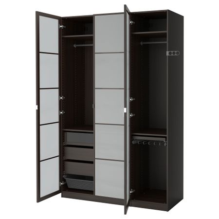 Гардероб ПАКС, черно-коричневый, Февик матовое стекло (150x60x236 см)