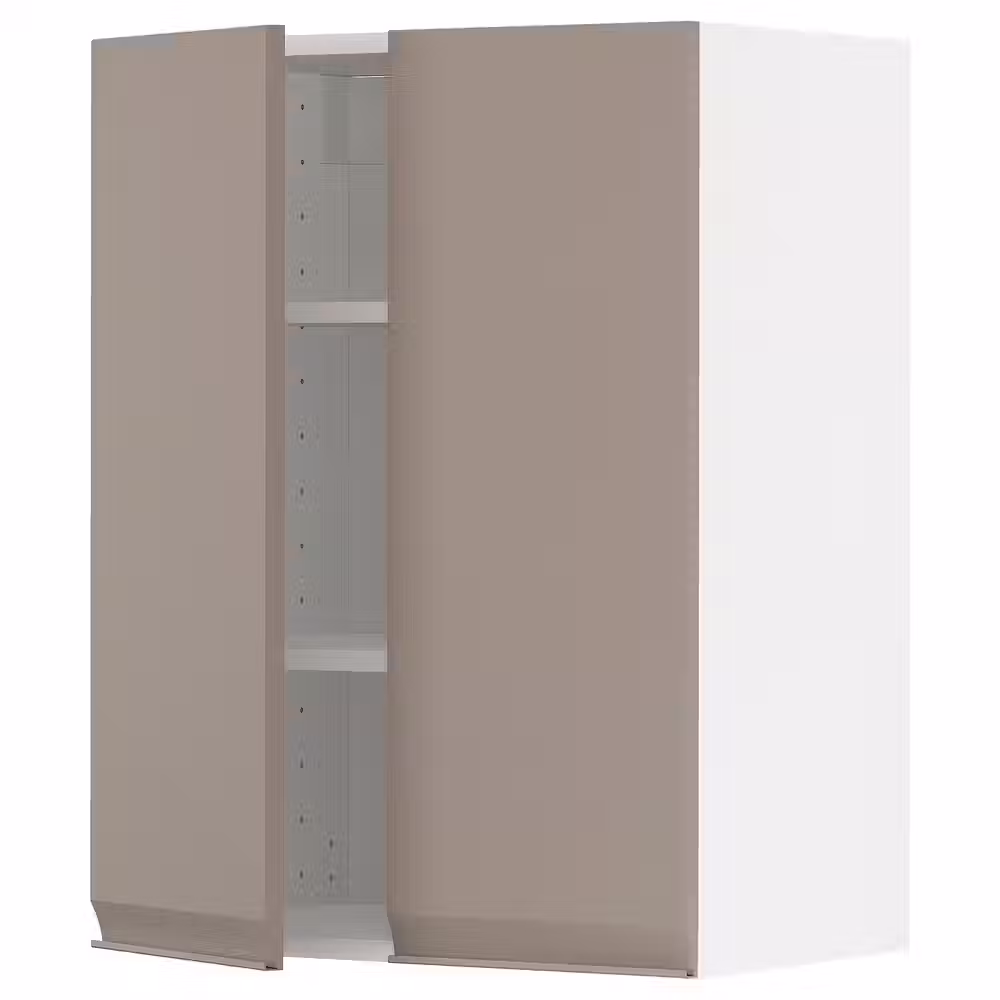 METOD Навесной шкаф с полками/2дверцы - белый/Upplöv матовый темно-бежевый 60x80 см - фото 1