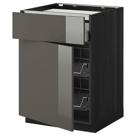 Напольный шкаф для варочной панели, ящик, 2 проволочных корзины МЕТОД / МАКСИМЕРА, черный, Рингульт серый (60x60 см)