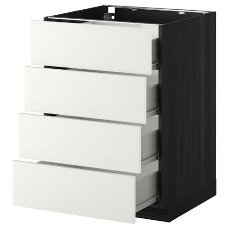 Напольный шкаф 4 фронтальных панели, 4 ящика МЕТОД / ФОРВАРА, черный, Хэггеби белый