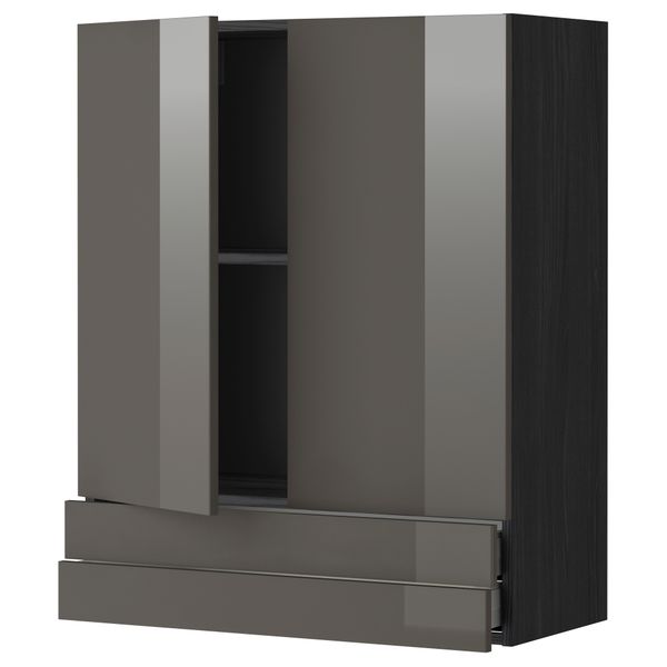 Навесной шкаф, 2 дверцы, 2 ящика МЕТОД / МАКСИМЕРА, черный, Рингульт серый - фото 1