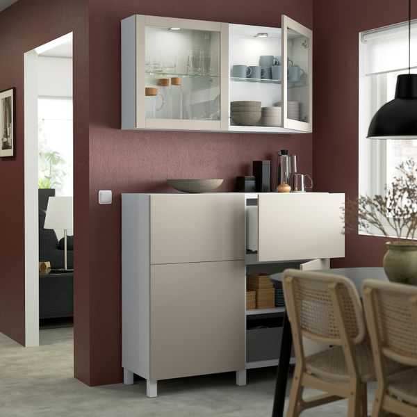 Комбинация для хранения с дверцами/ящ, белый Лаппвик/стуббарп/светлый серо-бежевый прозрачное стекло 120x42x213 см IKEA BESTÅ - фото 2