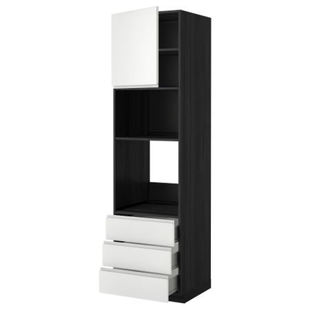 Высокий шкаф для духовки/СВЧ дверца, 3 ящика МЕТОД / ФОРВАРА, черный, Нодста белый