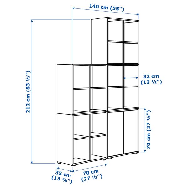 Комбинация шкафов с ножками, белый, 140x35x212 см IKEA EKET ЭКЕТ 592.210.85 - схема-чертеж с размерами