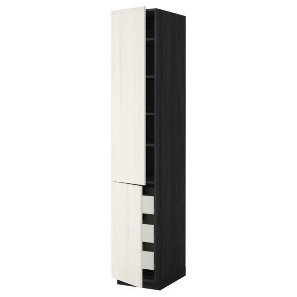 Высокий шкаф + полки, 3 ящика, 2 дверцы МЕТОД / МАКСИМЕРА, черный, Росдаль белый - схема-чертеж с размерами