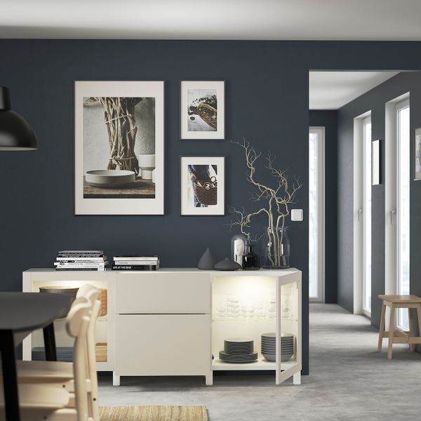 Комбинация для хранения с ящиками, белый Лаппвик/стуббарп/светлый серо-бежевый прозрачное стекло 180x42x74 см IKEA BESTÅ БЕСТО - фото 2