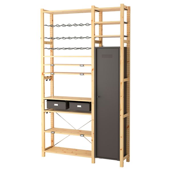 2 секции, полки/шкаф ИВАР, сосна, серый (134x30x226 см) - фото 2