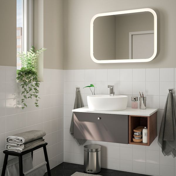 Комплект мебели для ванной, 6 предм., Гилльбурен темно-серый/п-бук с коричн морилкой/под мрамор БРОГРУНД смеситель 82x49x45 см - фото 2