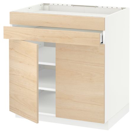Напольный шкаф для варочной панели, 2 ящика, 2 фасада, 1 ящик МЕТОД / МАКСИМЕРА, белый, Аскерсунд под светлый ясень ясень (80x60