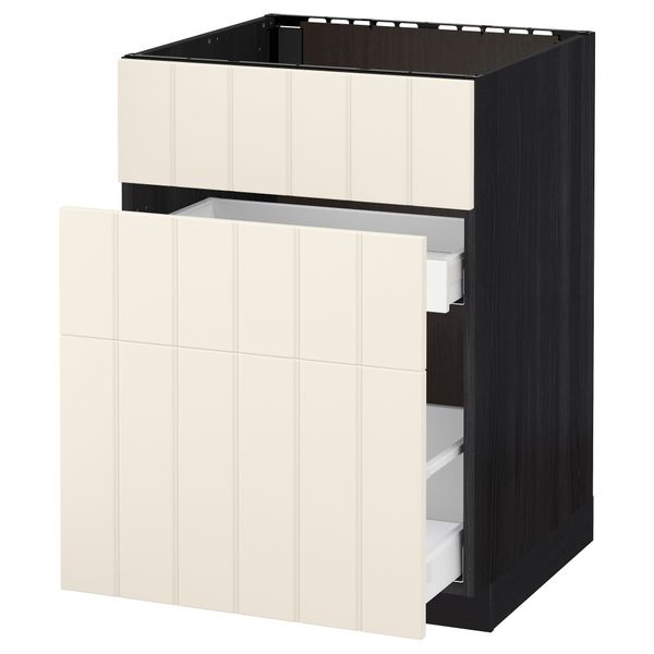 Напольный шкаф под мойку + 3 фронтальных панели, 2 ящика МЕТОД / МАКСИМЕРА, черный, Хитарп белый с оттенком - схема-чертеж с размерами