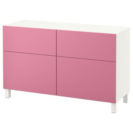 Комбинация для хранения с дверцами, ящиками БЕСТО, белый, Лаппвикен розовый (120x40x74 см)
