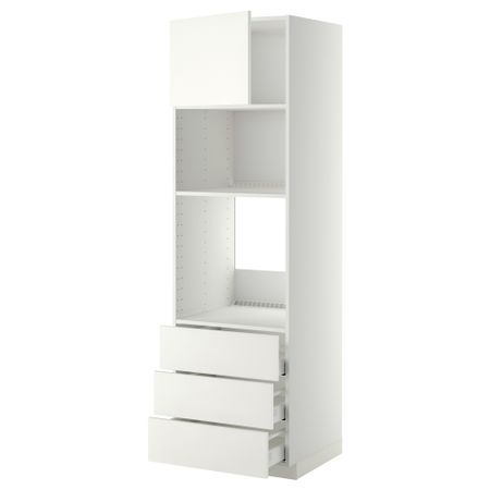 Высокий шкаф для духовки/СВЧ дверца, 3 ящика МЕТОД / МАКСИМЕРА, белый, Хэггеби белый