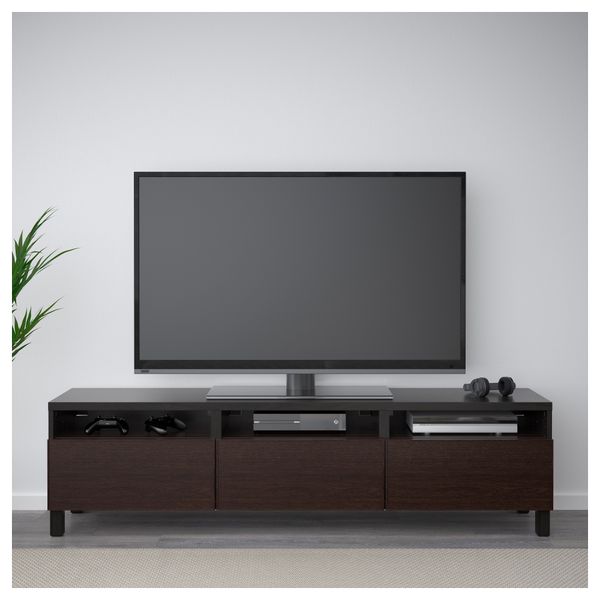 Тумба для ТВ с ящиками БЕСТО, черно-коричневый, Инвикен черно-коричневый (180x40x48 см) - фото 2