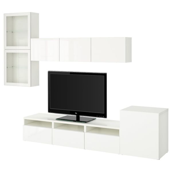 Шкаф для ТВ, комбинированный, стекляные дверцы, белый/Сельсвикен глянцевый, белый прозрачное стекло 300x42x211 см IKEA BESTÅ - фото 1