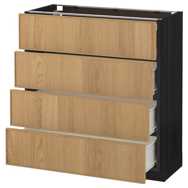 Напольный шкаф 4 фронтальных панели, 4 ящика МЕТОД / ФОРВАРА, черный, Экестад дуб - схема-чертеж с размерами