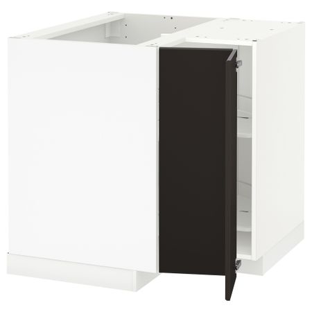 Угловой Напольный шкаф с вращающейся секцией, 88x88 см, белый, Kungsbacka антрацит IKEA METOD МЕТОД 093.657.93