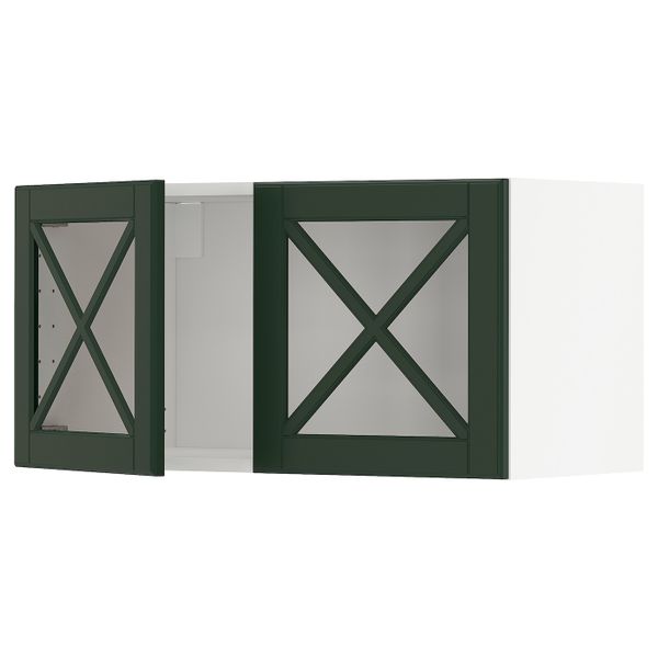 Навесной шкаф с 2 стеклянная дверями, белый/Будбин темно-зеленый 80x40 см IKEA METOD МЕТОД 393.030.15 - фото 1