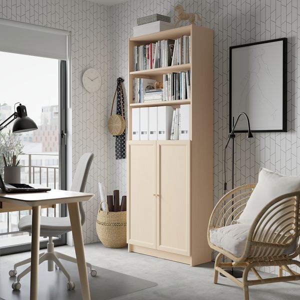 Стеллаж с дверьми, под березу, 80x30x202 см IKEA BILLY БИЛЛИ, OXBERG ОКСБЕРГ 994.833.63 - фото 4