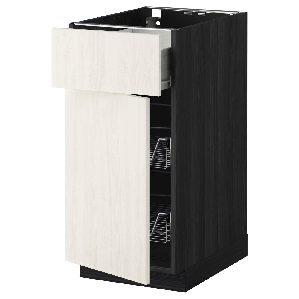 Напольный шкаф с проволочной корзиной, ящиком, дверью МЕТОД / ФОРВАРА, черный, Росдаль белый - схема-чертеж с размерами