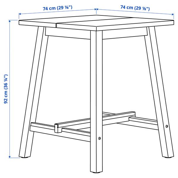 SKOGSTA Стол - акация акация/черный 74x74 см - схема-чертеж с размерами