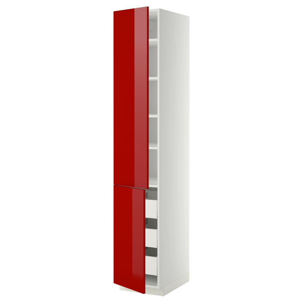 Высокий шкаф + полки, 3 ящика, 2 дверцы МЕТОД / МАКСИМЕРА, белый, Рингульт красный - схема-чертеж с размерами