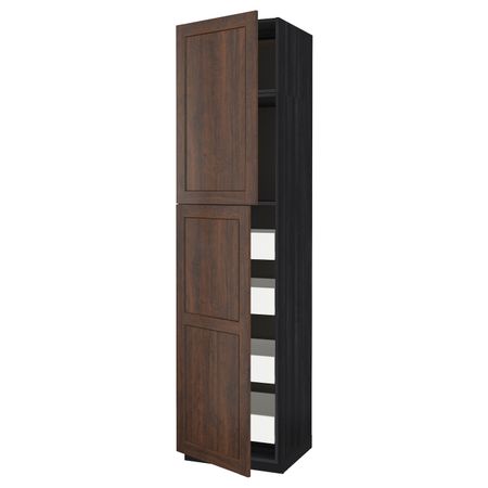 Высокий шкаф/2дверцы/4ящика, черный/Эдсерум коричневый 60x60x240 см IKEA МЕТОД / ФОРВАРА 093.592.35
