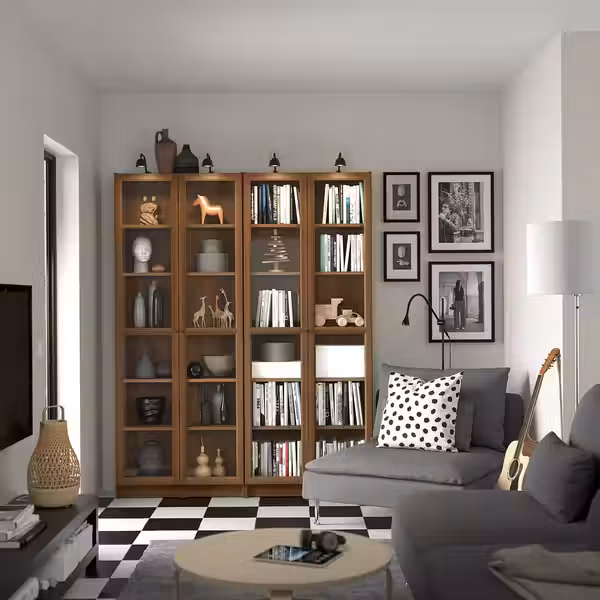 BILLY / OXBERG Стеллаж комбинация/стекл дверцы - коричневый под грецкий орех 160x202 см - фото 3