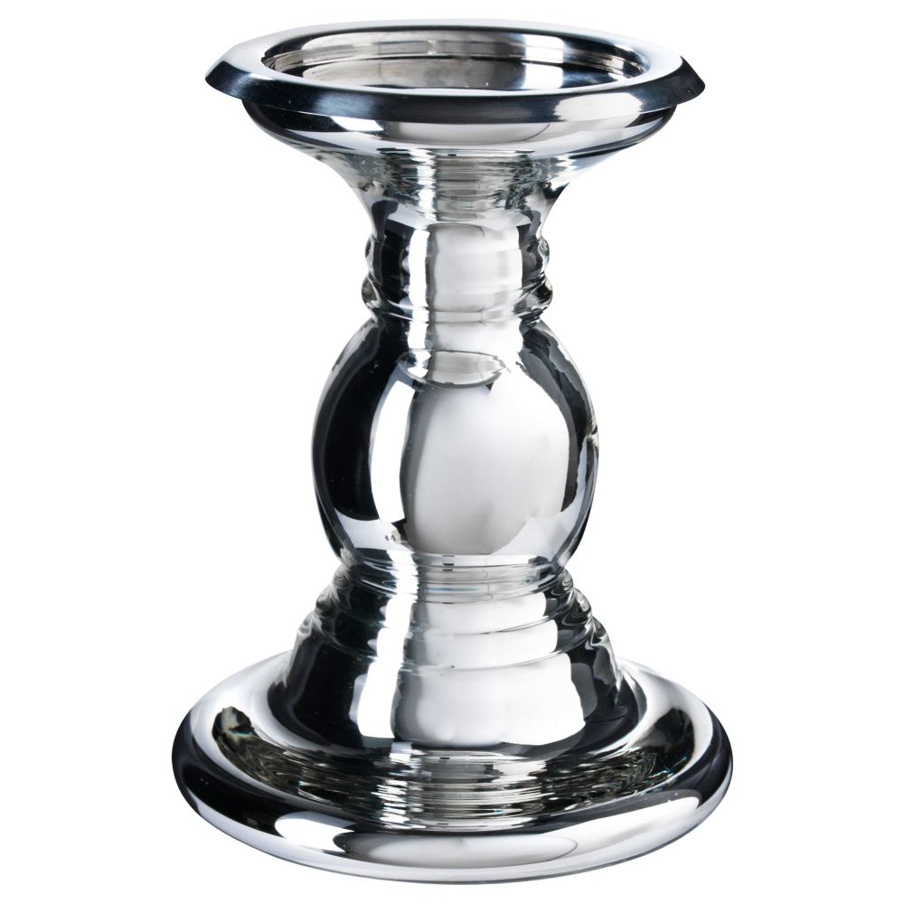 Подсвечник для формовой свечи ШИММЕР, стекло, серебристый (17 см) - фото 1