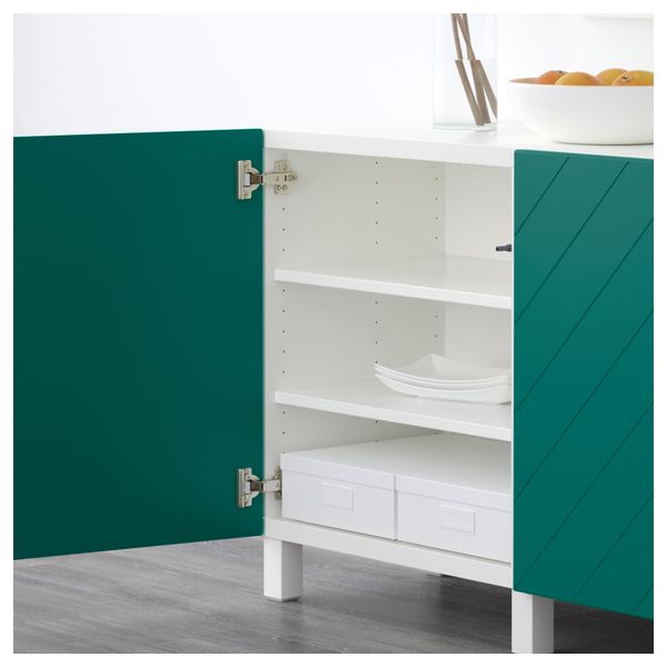 Комбинация для хранения с дверцами БЕСТО, белый, Халлставик сине-зеленый (180x40x74 см) - схема-чертеж с размерами