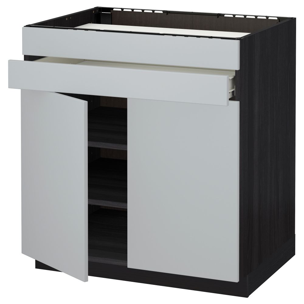 Напольный шкаф для варочной панели, 2 ящика, 2 фасада, 1 ящик МЕТОД / ФОРВАРА, черный, Веддинге серый (80x60 см) - схема-чертеж с размерами