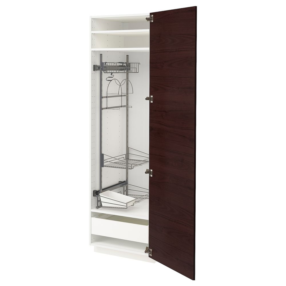 Высокий шкаф с отделением для аксессуаров для/убрк, белый Аскерсунд/темно-коричневый под ясень 60x60x200 см IKEA METOD МЕТОД / - фото 1