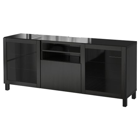 Тумба под ТВ, 180x40x74 см, Lappviken, Sindvik черно-коричневый прозрачное стекло IKEA BESTÅ БЕСТО 691.968.15