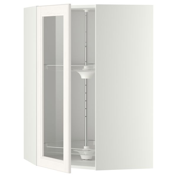 Угловой навесной шкаф с вращающающейся секцией, стеклянными дверцами МЕТОД, белый, Лаксарби белый - схема-чертеж с размерами