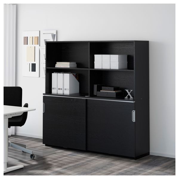 Комбинация для хранения с раздвижной дверцами ГАЛАНТ, черно-коричневый (160x160 см) - фото 2