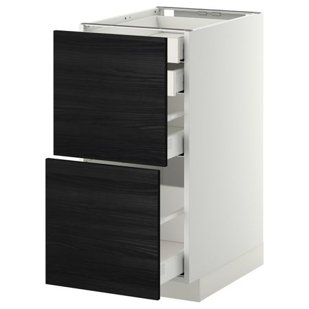 Напольный шкаф 2 фронтальные панели, 2 нижних, 1 средний, 1 высокий ящ, белый, Тингсрид черный 40x60 см IKEA МЕТОД / МАКСИМЕРА