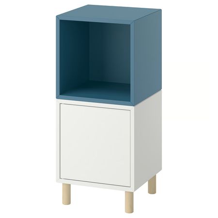 EKET Комбинация шкафов с ножками - белый серо-синий темный/дерево 35x35x80 см