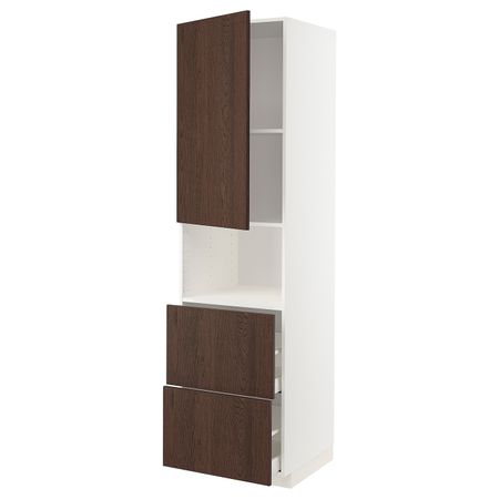 Высокий шкаф для СВЧ/дверца/2ящика, белый/Синарп коричневый 60x60x220 см IKEA METOD МЕТОД / MAXIMERA МАКСИМЕРА 794.463.19