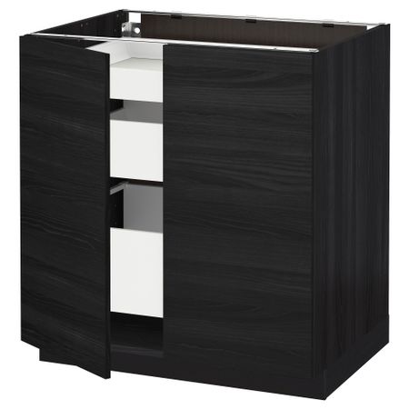 Напольный шкаф с 2 дверцами, 3 ящиками МЕТОД / МАКСИМЕРА, черный, Тингсрид черный (80x60 см)