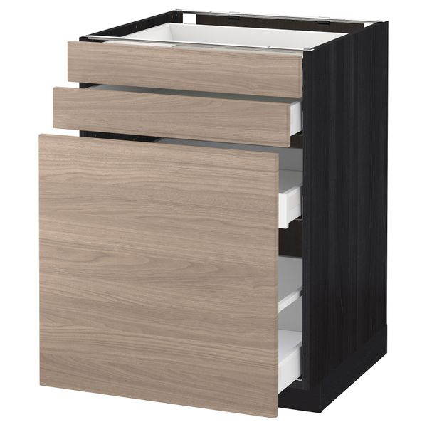 Напольный шкаф с выдвижными модулями, 2 фронтальные панели МЕТОД / МАКСИМЕРА, черный, Брокхульт светло-серый - схема-чертеж с размерами